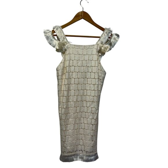 Alexis 'Jasmine Paneled Tas-sel Trim Shift Dress' Size XS Womens - White - Picture 4 of 10